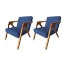 Kit 2 Poltronas Decorativa Ísis Base em Madeira Maciça em Veludo Azul