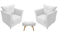 Kit 2 Poltronas Decorativa Isis + Puff Retangular Couro Branco Pés Madeira Mz Decor Kit 2 Poltronas Decorativa Isis + Puff Retangular Couro Branco Pés Madeira Mz Decor