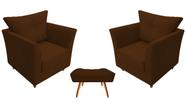 Kit 2 Poltronas Decorativa Isis + Puff Retangular Suede Marrom Pés Madeira Mz Decor Kit 2 Poltronas Decorativa Isis + Puff Retangular Suede Marrom Pés Madeira Mz Decor