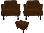 Kit 2 Poltronas Decorativa Julia + Puff Luis Xv Couro Marrom Pés Madeira Ms Decor Kit 2 Poltronas Decorativa Julia + Puff Luis Xv Couro Marrom Pés Madeira Ms Decor