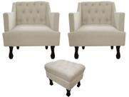 Kit 2 Poltronas Decorativa Julia + Puff Luis Xv Suede Bege Pés Madeira Ms Decor Kit 2 Poltronas Decorativa Julia + Puff Luis Xv Suede Bege Pés Madeira Ms Decor
