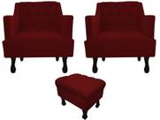Kit 2 Poltronas Decorativa Julia + Puff Luis Xv Suede Marsala Pés Madeira Ms Decor