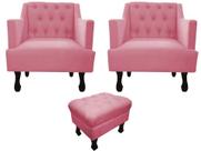 Kit 2 Poltronas Decorativa Julia + Puff Luis Xv Suede Rosa Pés Madeira Mz Decor Kit 2 Poltronas Decorativa Julia + Puff Luis Xv Suede Rosa Pés Madeira Mz Decor