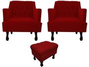 Kit 2 Poltronas Decorativa Julia + Puff Luis Xv Suede Vermelho Pés Madeira Mz Decor Kit 2 Poltronas Decorativa Julia + Puff Luis Xv Suede Vermelho Pés Madeira Mz Decor