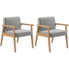 Kit 2 Poltronas Decorativa Julia tecido linho cinza madeira maciça natural