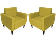 Kit 2 Poltronas Decorativa Leticia Slim Couro Amarelo Pés Madeira Mz Decor