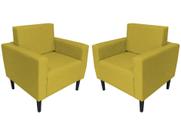 Kit 2 Poltronas Decorativa Leticia Slim Couro Amarelo Pés Madeira Mz Decor
