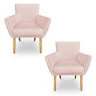Kit 2 Poltronas Decorativa Leticia Suede Rosa Bebê Pés Palito Castanho - Pallazio