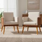 Kit 2 Poltronas Decorativa Lis Para Sala Quarto Recepção Escritório Consultório Linho e Material Sintético Assento Confortável Pé Palito Castanho