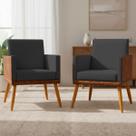 Kit 2 Poltronas Decorativa Lis Para Sala Quarto Recepção Escritório Consultório Linho e Material Sintético Assento Confortável Pé Palito Castanho