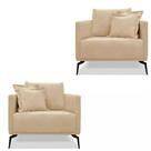 Kit 2 Poltronas Decorativa Livorno Linho com Pés em Aço - SSX Multicoisas Kit 2 Poltronas Decorativa Livorno Linho com Pés em Aço - SSX Multicoisas