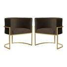 Kit 2 Poltronas Decorativa Luana Linho Marrom Base Dourada Mz Decor