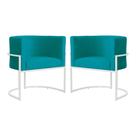 Kit 2 Poltronas Decorativa Luana Suede Azul Turquesa Base Branca Mz Decor