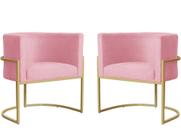 Kit 2 Poltronas Decorativa Luana Suede Rosa Base Dourada Mz Decor