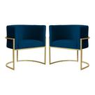 Kit 2 Poltronas Decorativa Luana Veludo Azul Marinho Base Dourada Ms Decor