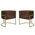 Kit 2 Poltronas Decorativa Luna Base Dourada Recepção