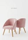 Kit 2 Poltronas Decorativa Luna Estofada Suede Rosa Pés Palito Madeira Para Quarto,Sala ou Consultórios.