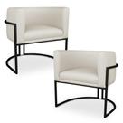 Kit 2 Poltronas Decorativa Luna para Sala Veludo Bege Base em aço Preto
