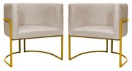 Kit 2 Poltronas Decorativa Luxo Base de Metal Dourada Escritório Recepção Sala Suede Bege Eli Móveis e Decoração