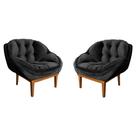 Kit 2 Poltronas Decorativa Marcela Veludo Base Madeira Castanho - Pallazio