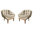 Kit 2 Poltronas Decorativa Marcela Veludo Bege Base Madeira Castanho - Pallazio