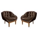 Kit 2 Poltronas Decorativa Marcela Veludo Marrom Base Madeira Castanho - Pallazio