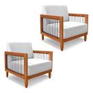 Kit 2 Poltronas Decorativa Marilia Linho Base em Madeira Castanho - Pallazio Kit 2 Poltronas Decorativa Marilia Linho Base em Madeira Castanho - Pallazio