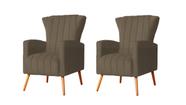 Kit 2 Poltronas Decorativa Melinda Linho Marrom Pés Madeira Ms Decor