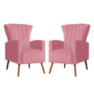 Kit 2 Poltronas Decorativa Melinda Suede Rosa Pés Madeira Mz Decor