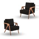 Kit 2 Poltronas Decorativa Mona Luxo Braço De Madeira