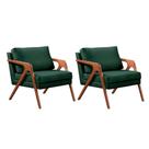 Kit 2 Poltronas Decorativa Mona Luxo Veludo Verde e Base Madeira Maciça