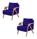 Kit 2 Poltronas Decorativa Mona Veludo Azul Marinho - Kimi Décor