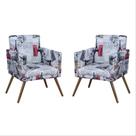 Kit 2 Poltronas Decorativa Nina com Rodapé Tecido Suede Paris Vermelho Pés Palito Madeira - Maitê Moda Casa