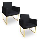 Kit 2 Poltronas Decorativa Nina Suede Preto Base Metálica Industrial Dourado - Pallazio