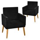 Kit 2 Poltronas Decorativa Nina Suede Preto com Rodapé Pé Palito Madeira-Maitê Moda Casa Kit 2 Poltronas Decorativa Nina Suede Preto com Rodapé Pé Palito Madeira-Maitê Moda Casa