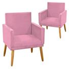 Kit 2 Poltronas Decorativa Nina Suede Rosa com Rodapé Pé de Madeira-Maitê Moda Casa Kit 2 Poltronas Decorativa Nina Suede Rosa com Rodapé Pé de Madeira-Maitê Moda Casa