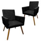 Kit 2 Poltronas Decorativa Nina Tecido Suede Preto Pés Palito Madeira - Maitê Moda Casa Kit 2 Poltronas Decorativa Nina Tecido Suede Preto Pés Palito Madeira - Maitê Moda Casa