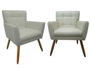 Kit 2 Poltronas Decorativa Onix Couro Bege Pés Madeira Ms Decor