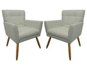 Kit 2 Poltronas Decorativa Onix Couro Bege Pés Madeira Mz Decor