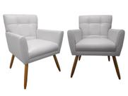 Kit 2 Poltronas Decorativa Onix Couro Branco Pés Madeira Ms Decor