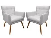 Kit 2 Poltronas Decorativa Onix Couro Branco Pés Madeira Mz Decor