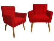 Kit 2 Poltronas Decorativa Onix Suede Vermelho Pés Madeira Ms Decor