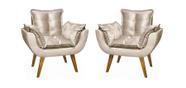 Kit 2 Poltronas Decorativa Opala Bege Assento De Pillow