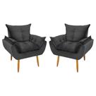 Kit 2 Poltronas Decorativa Opala Pés Palito Veludo Cinza Grafite Chamby Móveis