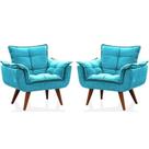 Kit 2 Poltronas Decorativa Opala Suede Azul Tifany - Twdecora