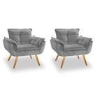 Kit 2 Poltronas Decorativa Opala Suede Cinza - Twdecora