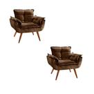 Kit 2 Poltronas Decorativa Opala Suede Marrom - Twdecora