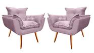 Kit 2 Poltronas Decorativa Opala Suede Rosê Pés Madeira Ms Decor