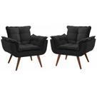 Kit 2 Poltronas Decorativa Opalla Suede Preto - Twdecora