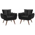 Kit 2 Poltronas Decorativa Opalla Suede Preto - Twdecora